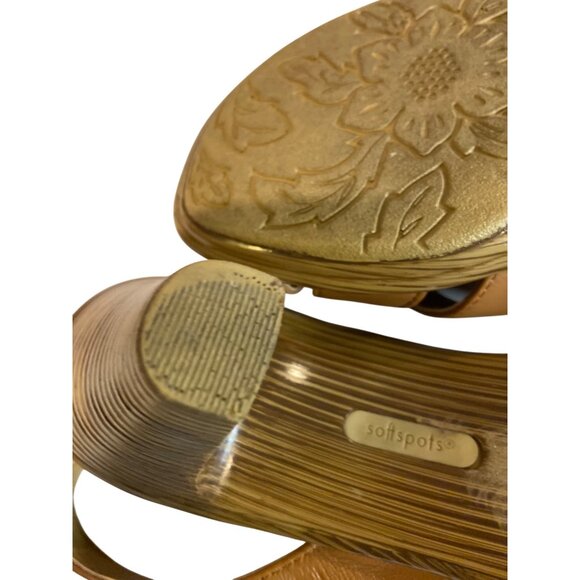 Sandals Heels Leather Slingback 3” Wedge Block Style Women’s Size 7.5W Brown - Picture 7 of 9